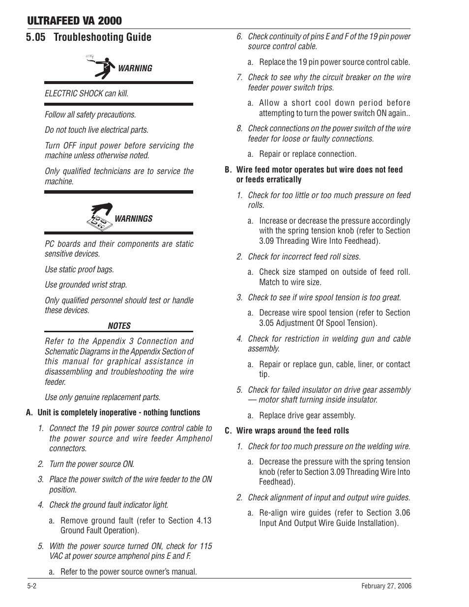 05 troubleshooting guide, 05 troubleshooting guide -2, Ultrafeed va 2000 | Tweco VA 2000 Ultra-Feed User Manual | Page 40 / 50