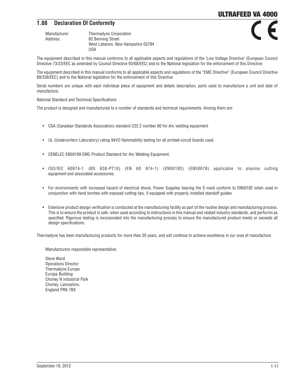 08 declaration of conformity, 08 declaration of conformity -11, Ultrafeed va 4000 | Tweco VA 4000 Ultra-Feed User Manual | Page 17 / 56