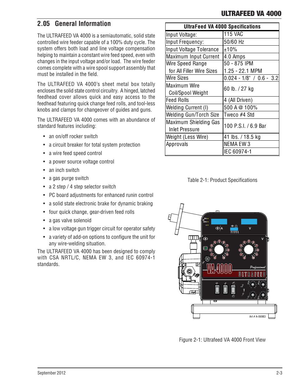 05 general information, 05 general information -3, Ultrafeed va 4000 | Tweco VA 4000 Ultra-Feed User Manual | Page 21 / 56