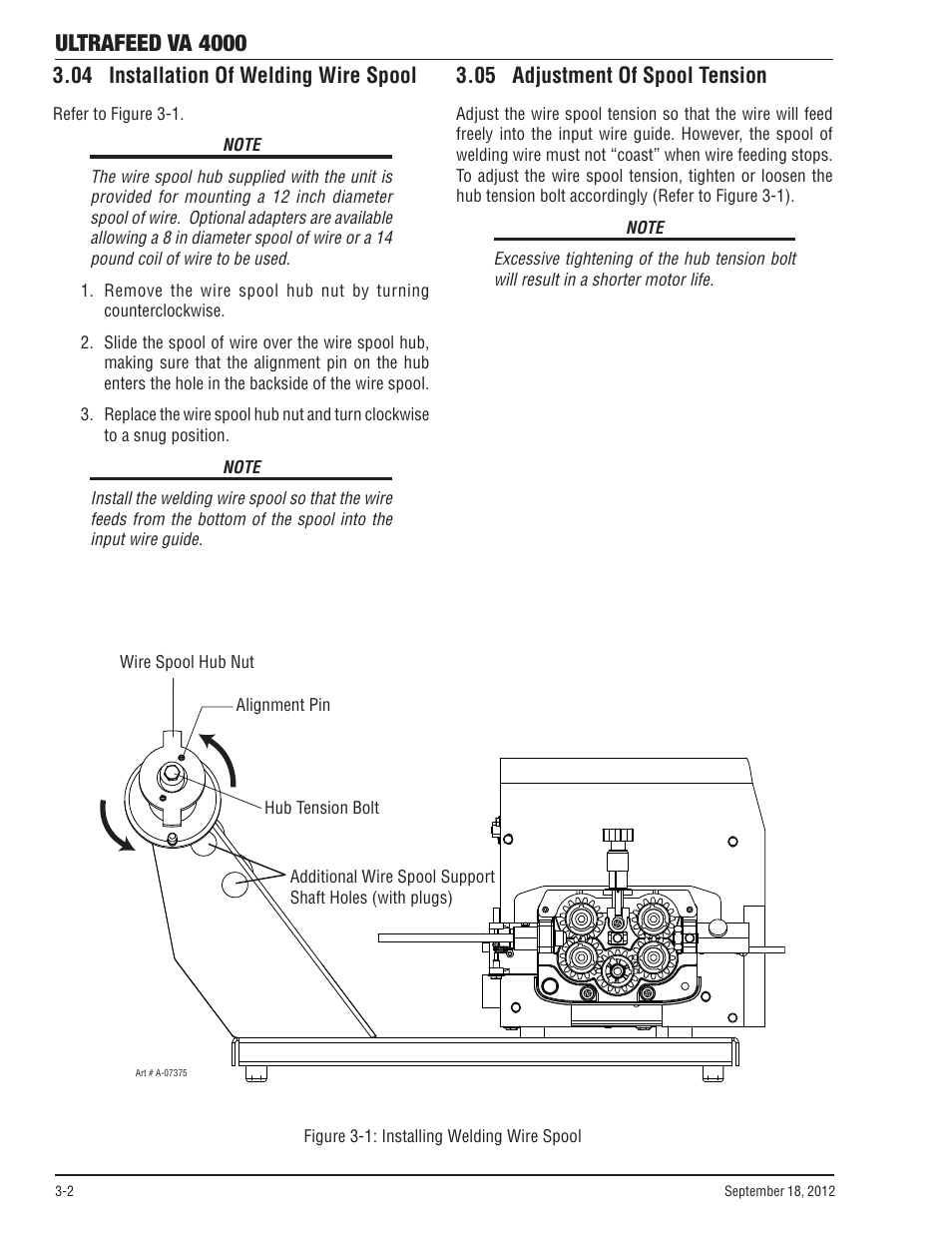 04 installation of welding wire spool, 05 adjustment of spool tension, Ultrafeed va 4000 | Tweco VA 4000 Ultra-Feed User Manual | Page 24 / 56