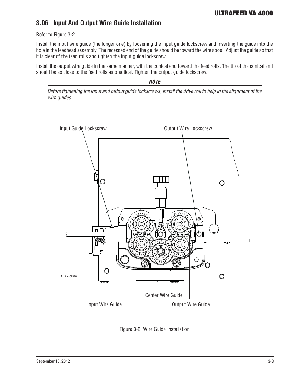 06 input and output wire guide installation, 06 input and output wire guide installation -3, Ultrafeed va 4000 | Tweco VA 4000 Ultra-Feed User Manual | Page 25 / 56