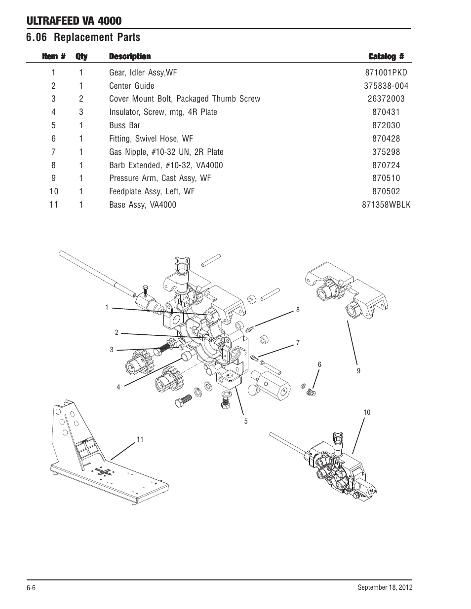 06 replacement parts - feed head and base, 06 replacement parts - feed head and base -6, Ultrafeed va 4000 | 06 replacement parts | Tweco VA 4000 Ultra-Feed User Manual | Page 48 / 56