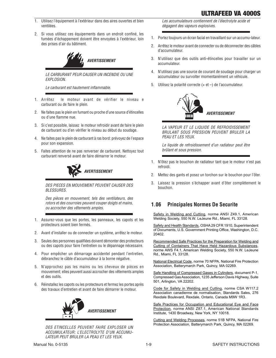 06 principales normes de securite, 06 principales normes de securite -9, Ultrafeed va 4000s | Tweco VA 4000S Ultra-Feed User Manual | Page 15 / 58