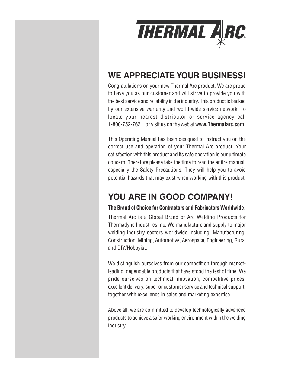 We appreciate your business, You are in good company | Tweco VA 4000S Ultra-Feed User Manual | Page 2 / 58