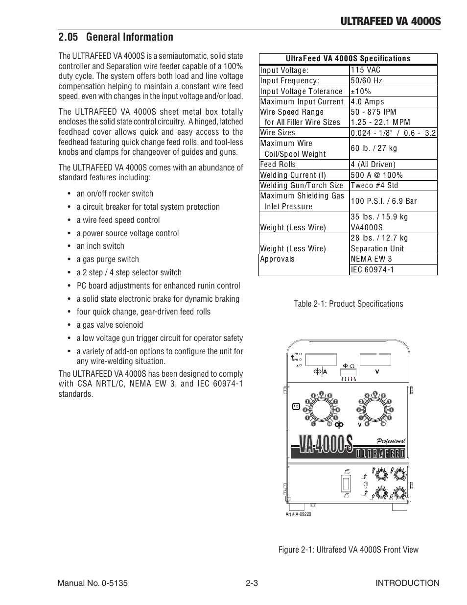 05 general information, 05 general information -3, Ultrafeed va 4000s | Tweco VA 4000S Ultra-Feed User Manual | Page 21 / 58