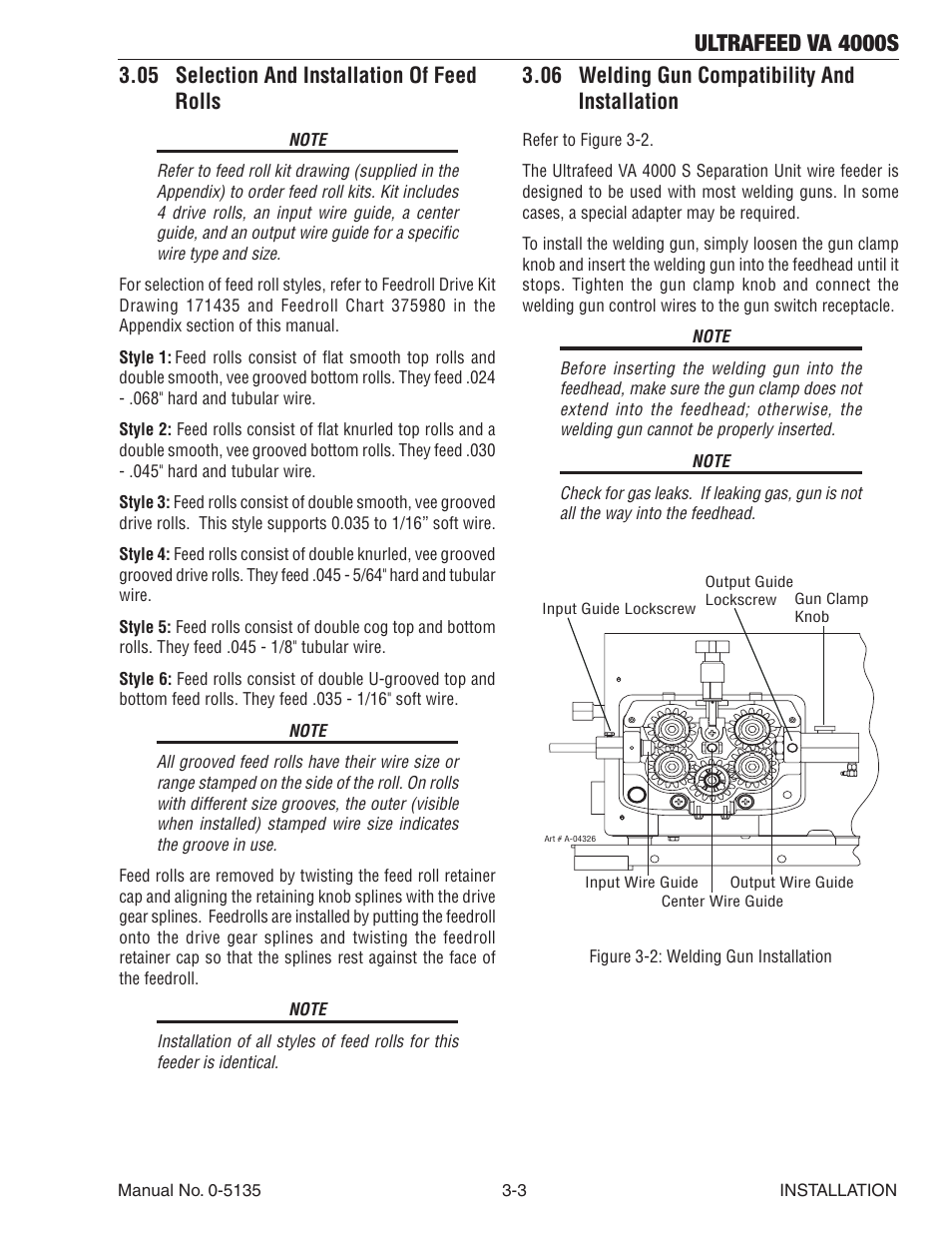 05 selection and installation of feed rolls, 06 welding gun compatibility and installation, Ultrafeed va 4000s | Tweco VA 4000S Ultra-Feed User Manual | Page 25 / 58