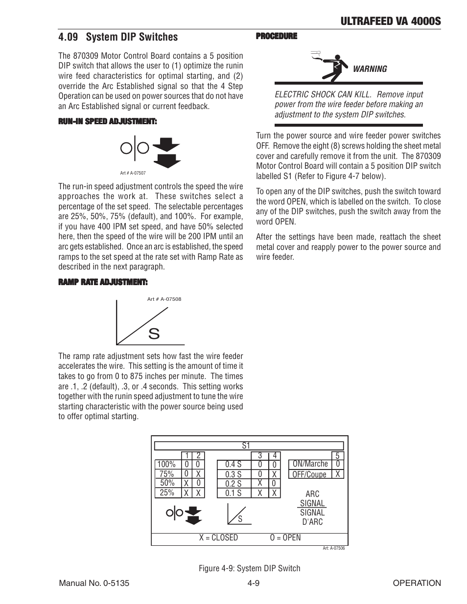 09 system dip switches, 09 system dip switches -9, Ultrafeed va 4000s | Tweco VA 4000S Ultra-Feed User Manual | Page 35 / 58