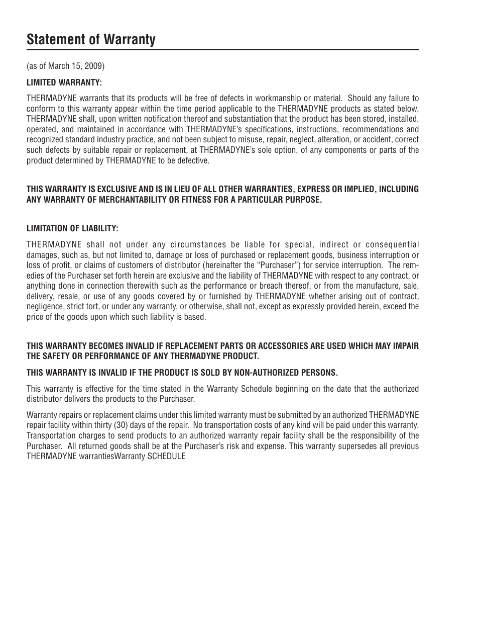 Statement of warranty | Tweco VA 4000S Ultra-Feed User Manual | Page 54 / 58