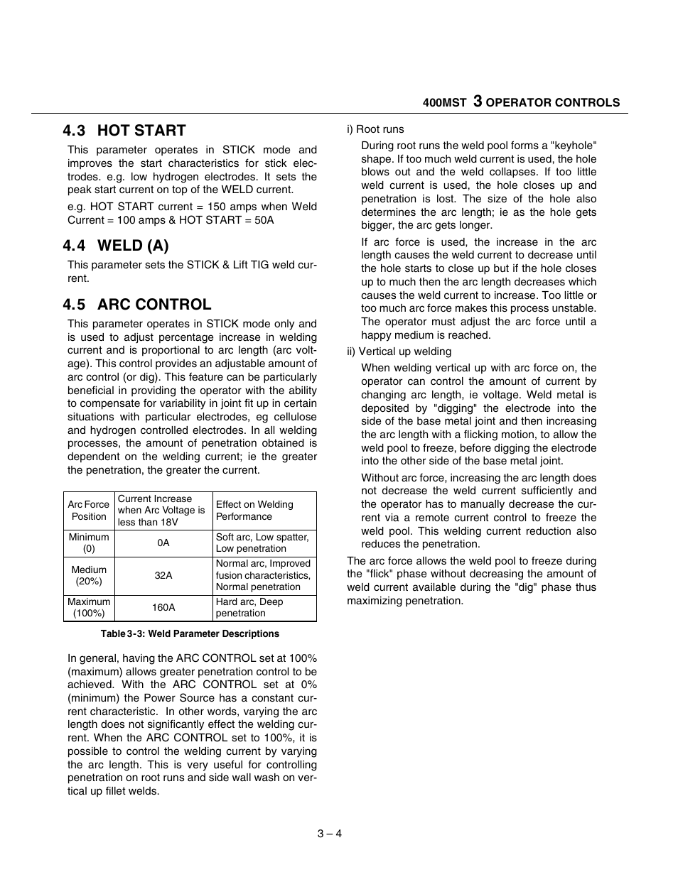 3 hot start, 4 weld (a), 5 arc control | Tweco 400 MST Arc Master User Manual | Page 23 / 102