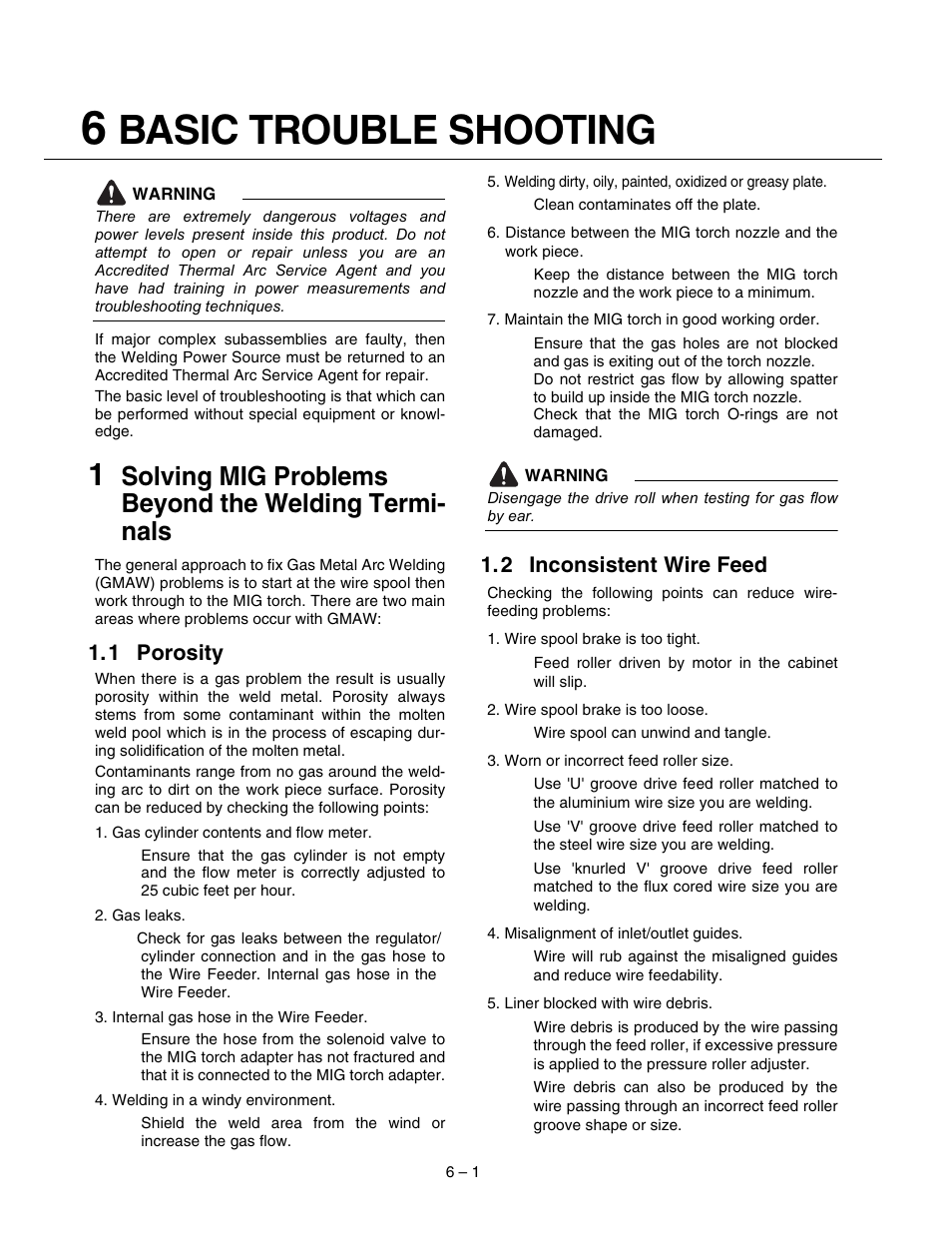 Basic trouble shooting, 1 porosity, 2 inconsistent wire feed | Tweco 400 MST Arc Master User Manual | Page 28 / 102
