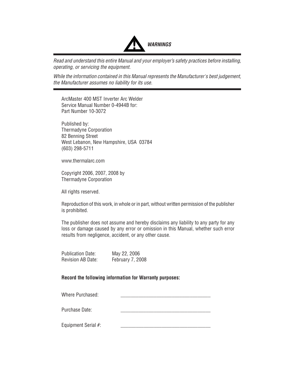 Tweco 400 MST Arc Master User Manual | Page 3 / 102