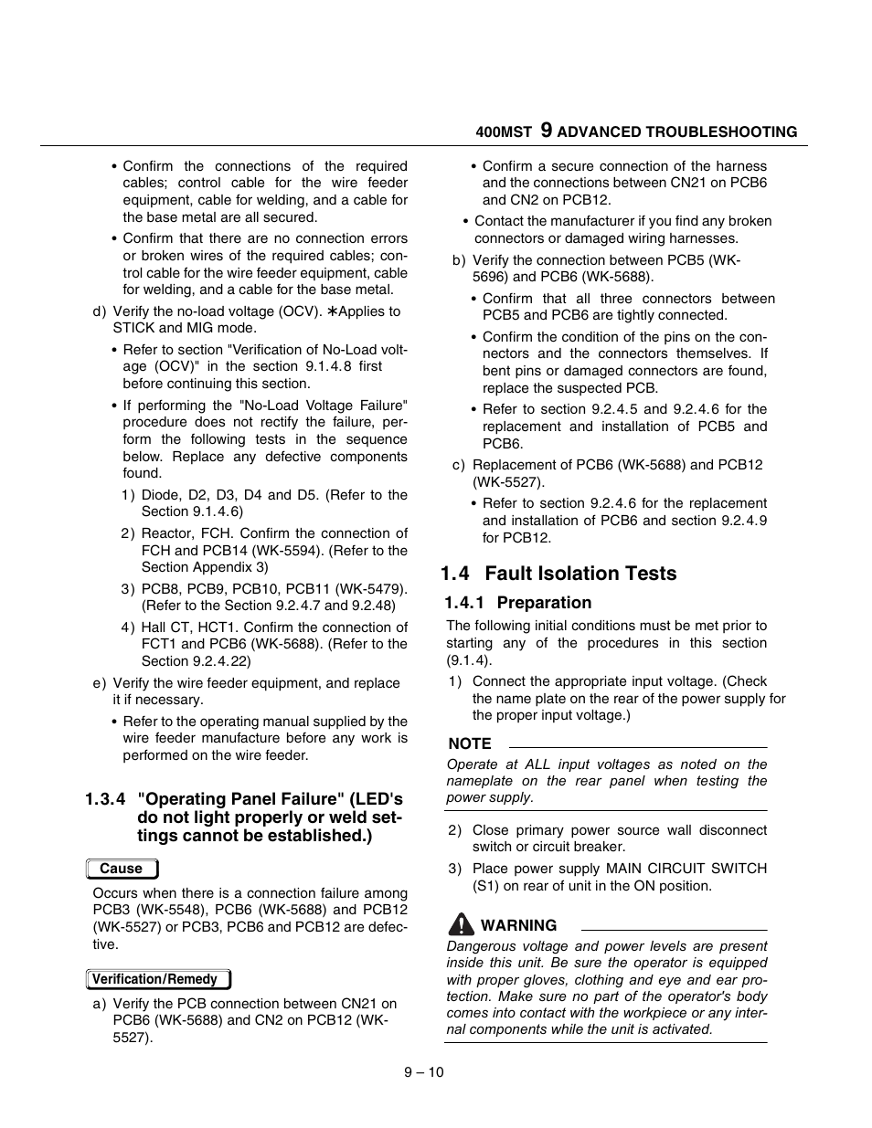 4 fault isolation tests | Tweco 400 MST Arc Master User Manual | Page 47 / 102