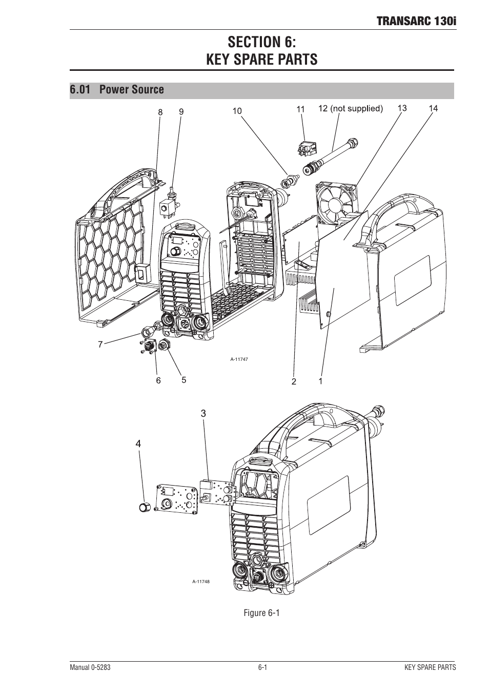 Section 6: key spare parts, 01 power source, Section 6 | Key spare parts -1, Power source -1, Transarc 130i | Tweco 130i Transarc Operating Manual User Manual | Page 61 / 72