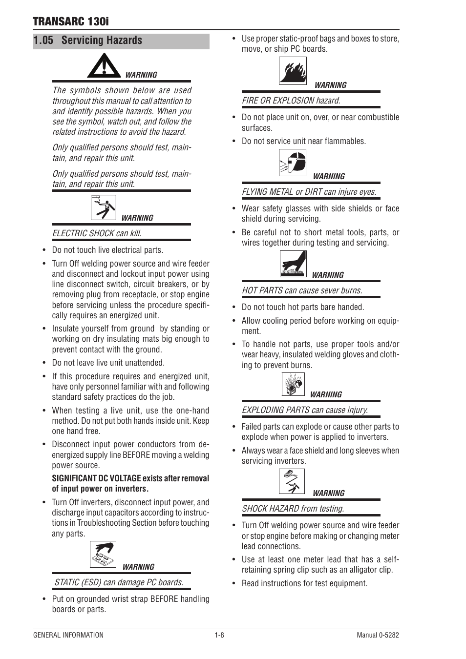 05 servicing hazards, Servicing hazards -8, Transarc 130i | Tweco 130i Transarc Service Manual User Manual | Page 14 / 86