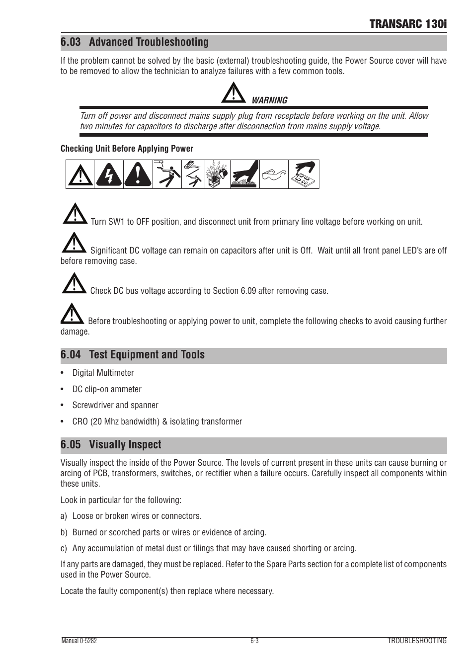 04 visually inspect, Visually inspect -3 | Tweco 130i Transarc Service Manual User Manual | Page 45 / 86