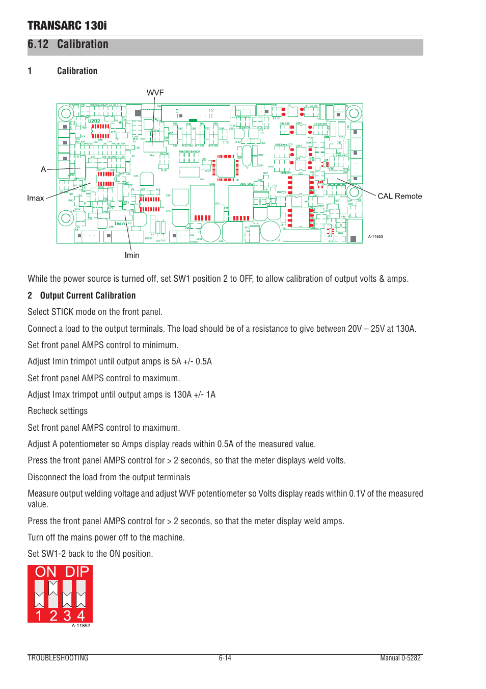 11 calibration, 12 calibration -14, Transarc 130i | 12 calibration | Tweco 130i Transarc Service Manual User Manual | Page 56 / 86
