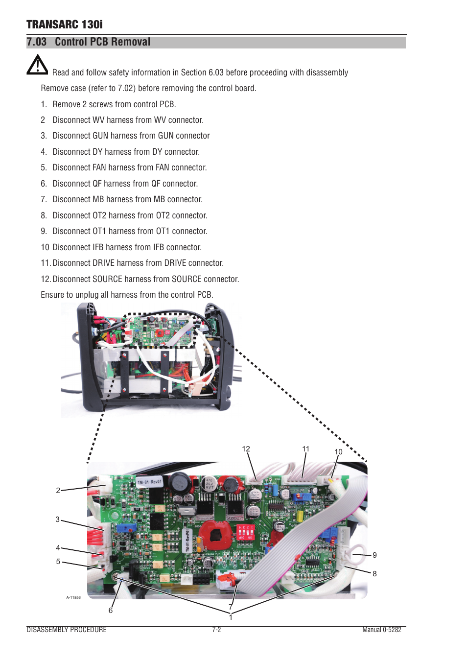 03 control pcb removal, Control pcb removal -2, Transarc 130i | Tweco 130i Transarc Service Manual User Manual | Page 62 / 86