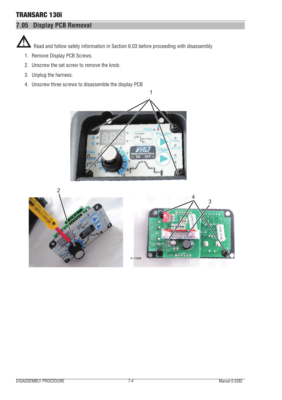 05 display pcb removal, Display pcb removal -4, Transarc 130i | Tweco 130i Transarc Service Manual User Manual | Page 64 / 86