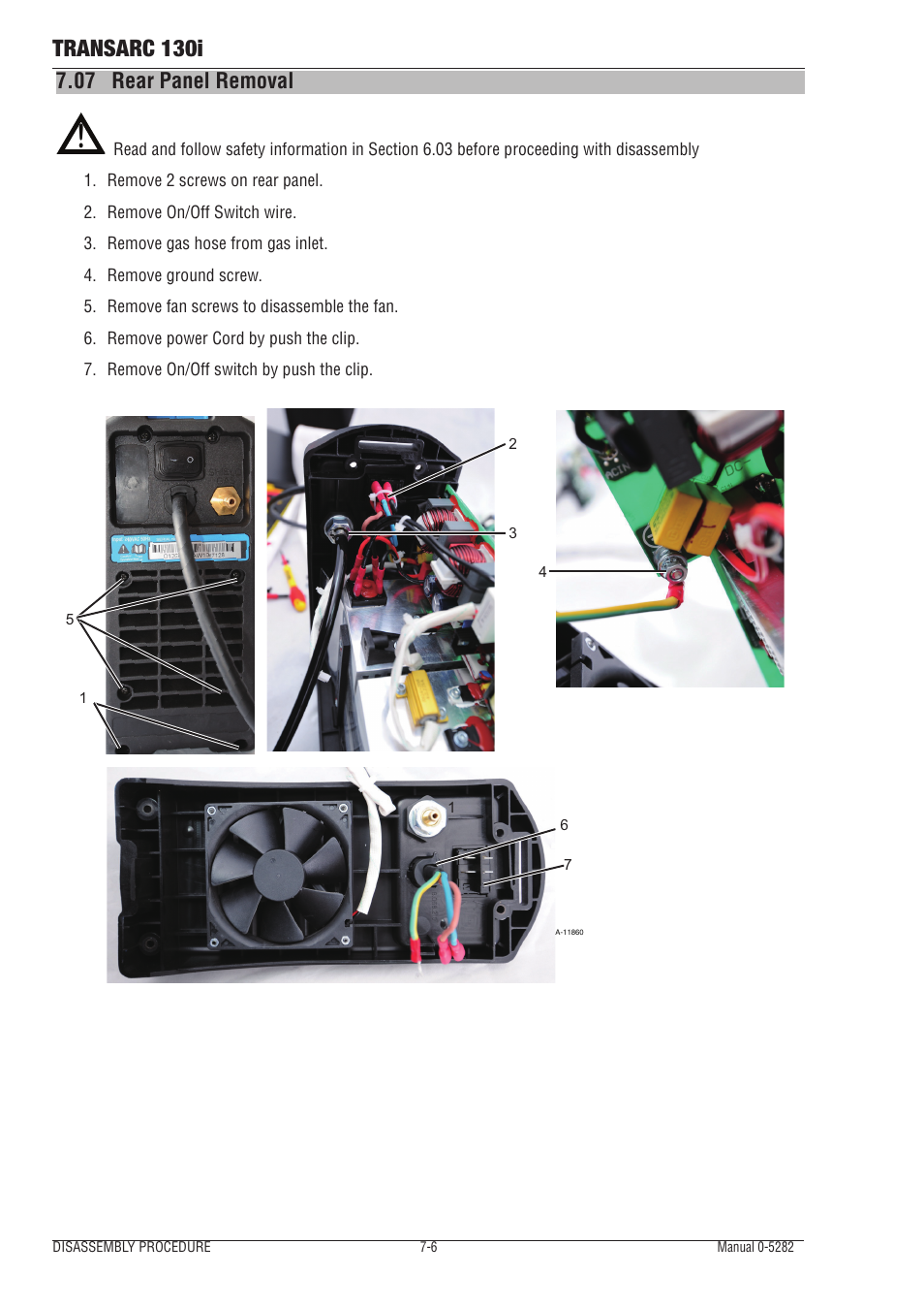 07 rear panel removal, Rear panel removal -6, Transarc 130i | Tweco 130i Transarc Service Manual User Manual | Page 66 / 86