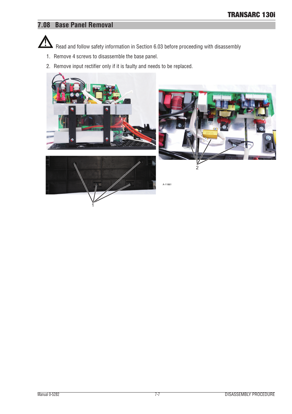 07 base panel removal, Base panel removal -7, Transarc 130i | 08 base panel removal | Tweco 130i Transarc Service Manual User Manual | Page 67 / 86
