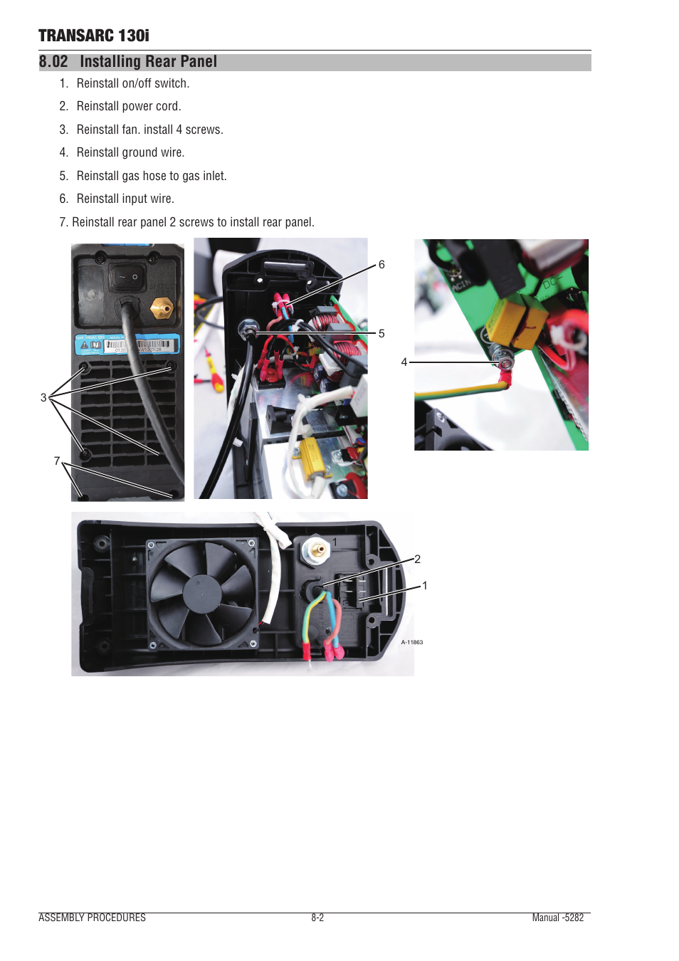 02 installing rear panel, Installing rear panel -2, Transarc 130i | Tweco 130i Transarc Service Manual User Manual | Page 70 / 86
