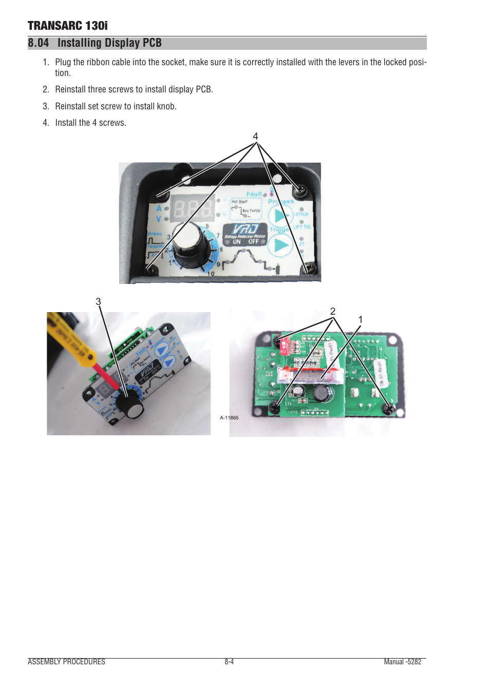 04 installing display pcb, Installing display pcb -4, Transarc 130i | Tweco 130i Transarc Service Manual User Manual | Page 72 / 86