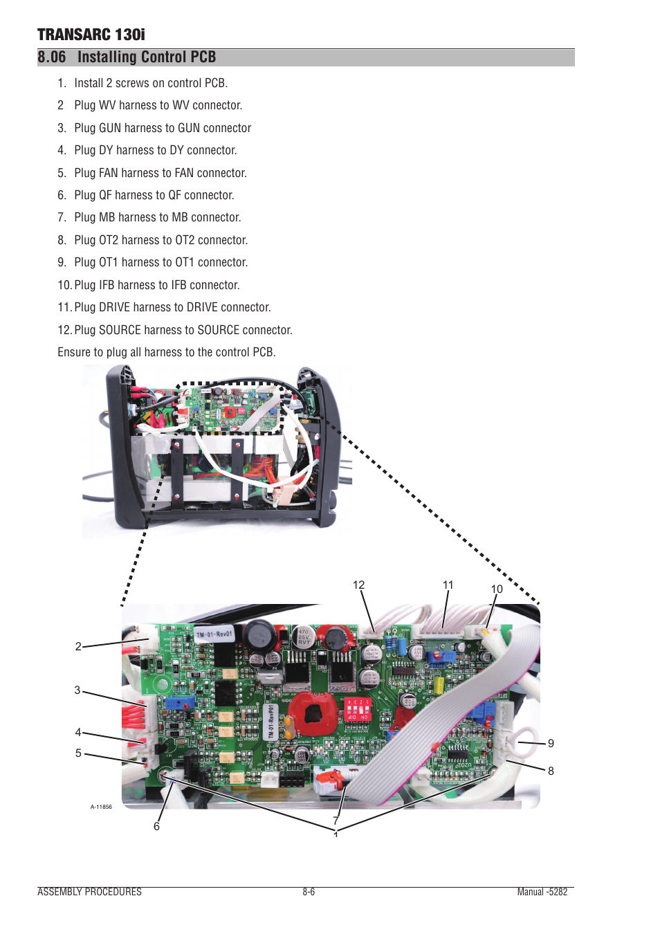 06 installing control pcb, Installing control pcb -6, Transarc 130i | Tweco 130i Transarc Service Manual User Manual | Page 74 / 86