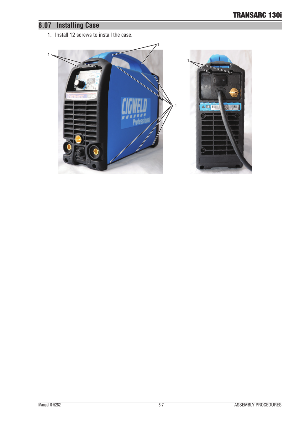 07 installing case, Installing case -7, Transarc 130i | Tweco 130i Transarc Service Manual User Manual | Page 75 / 86