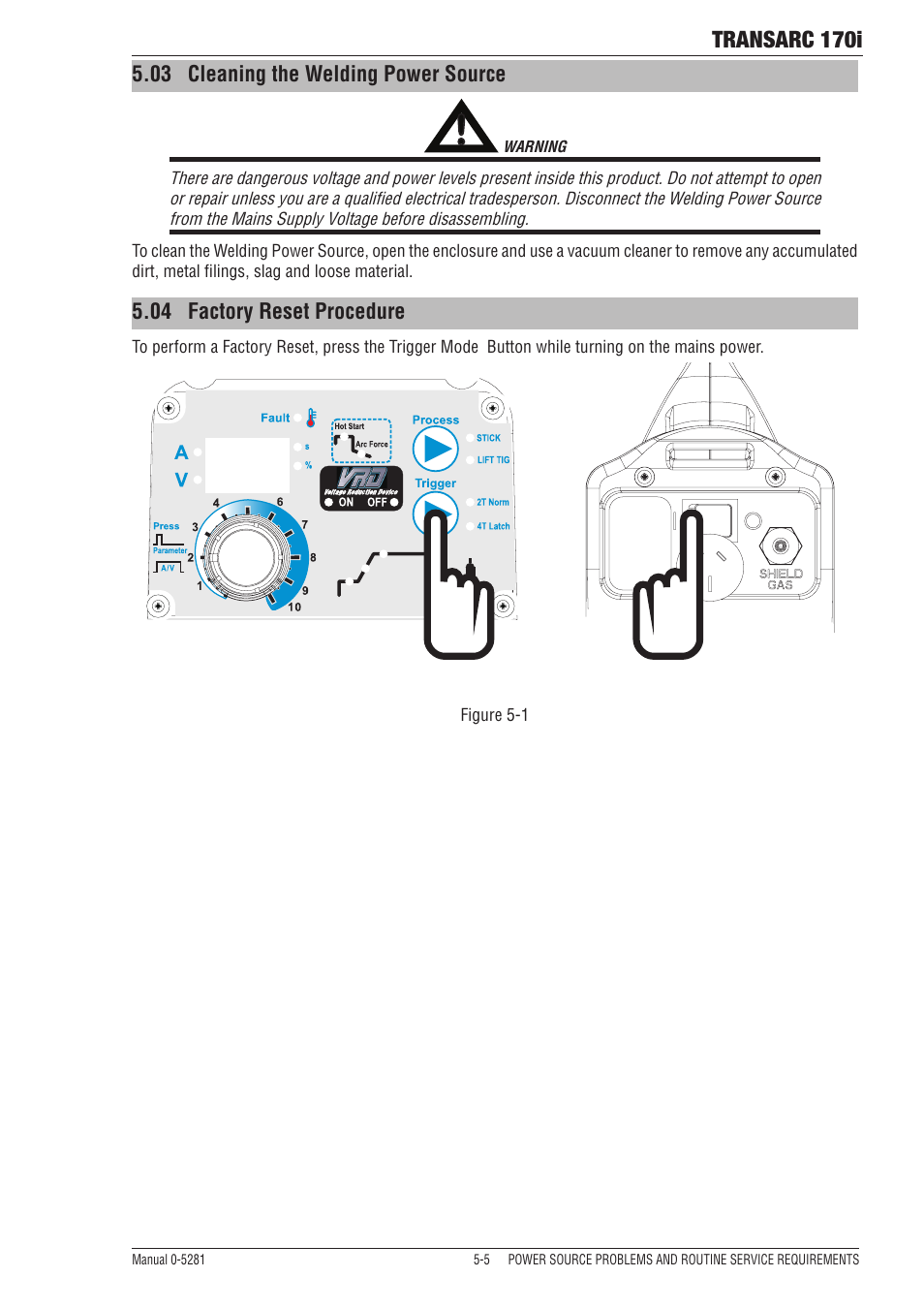 03 cleaning the welding power source, Transarc 170i | Tweco 170i Transarc User Manual | Page 59 / 72