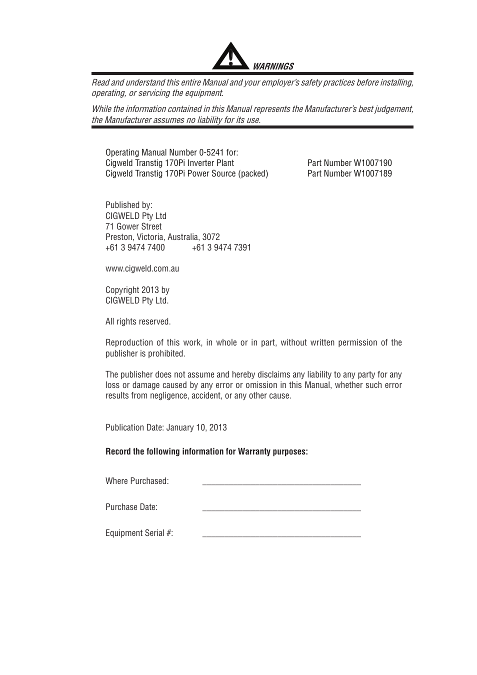 Tweco 170Pi Transtig User Manual | Page 3 / 72