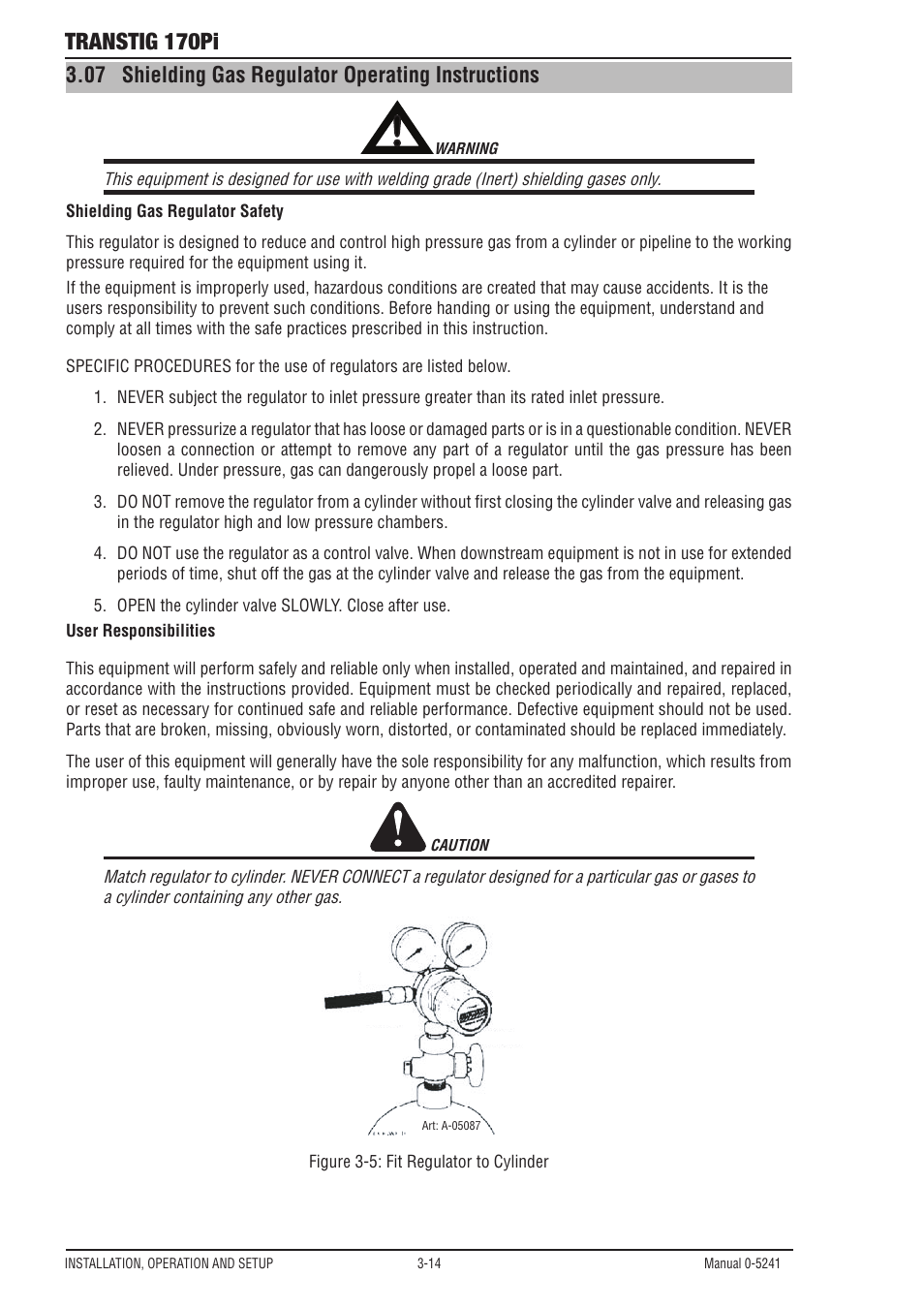 14 shielding gas regulator operating instructions, Transtig 170pi, 07 shielding gas regulator operating instructions | Tweco 170Pi Transtig User Manual | Page 32 / 72
