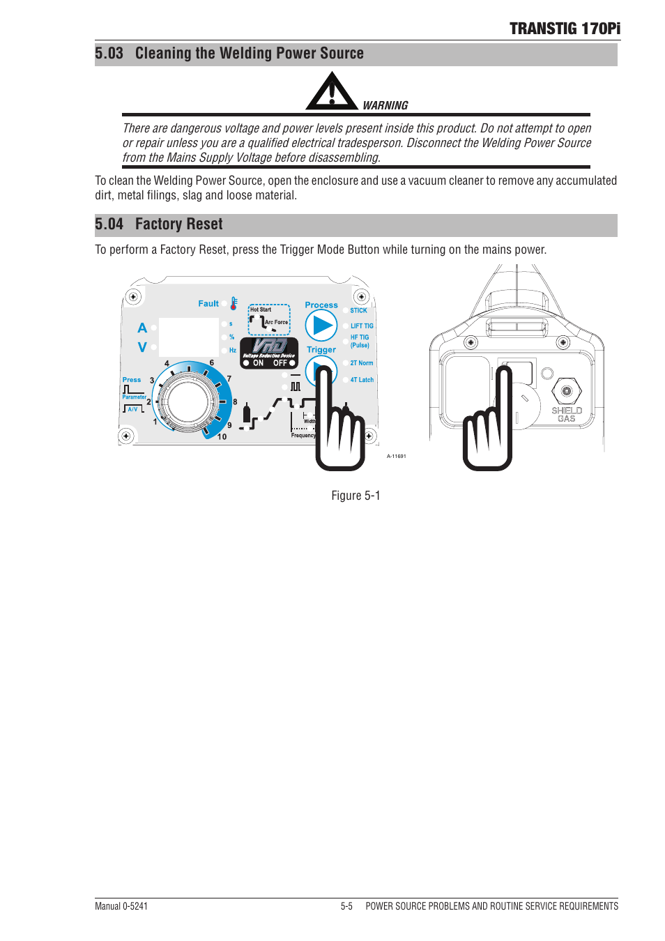 03 cleaning the welding power source, Transtig 170pi | Tweco 170Pi Transtig User Manual | Page 61 / 72