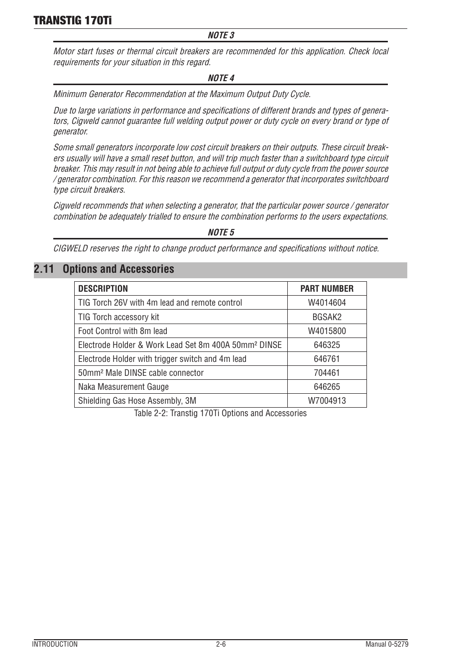 11 options and accessories, Transtig 170ti | Tweco 170Ti Transtig User Manual | Page 18 / 72