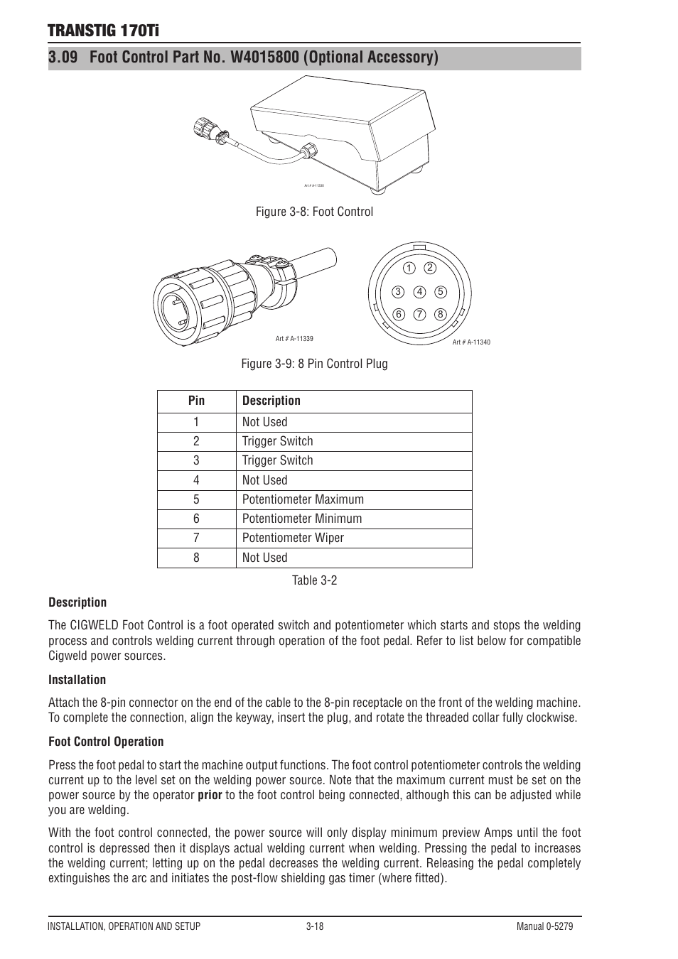 18 setup for manual arc (mmaw) welding, Transtig 170ti | Tweco 170Ti Transtig User Manual | Page 36 / 72