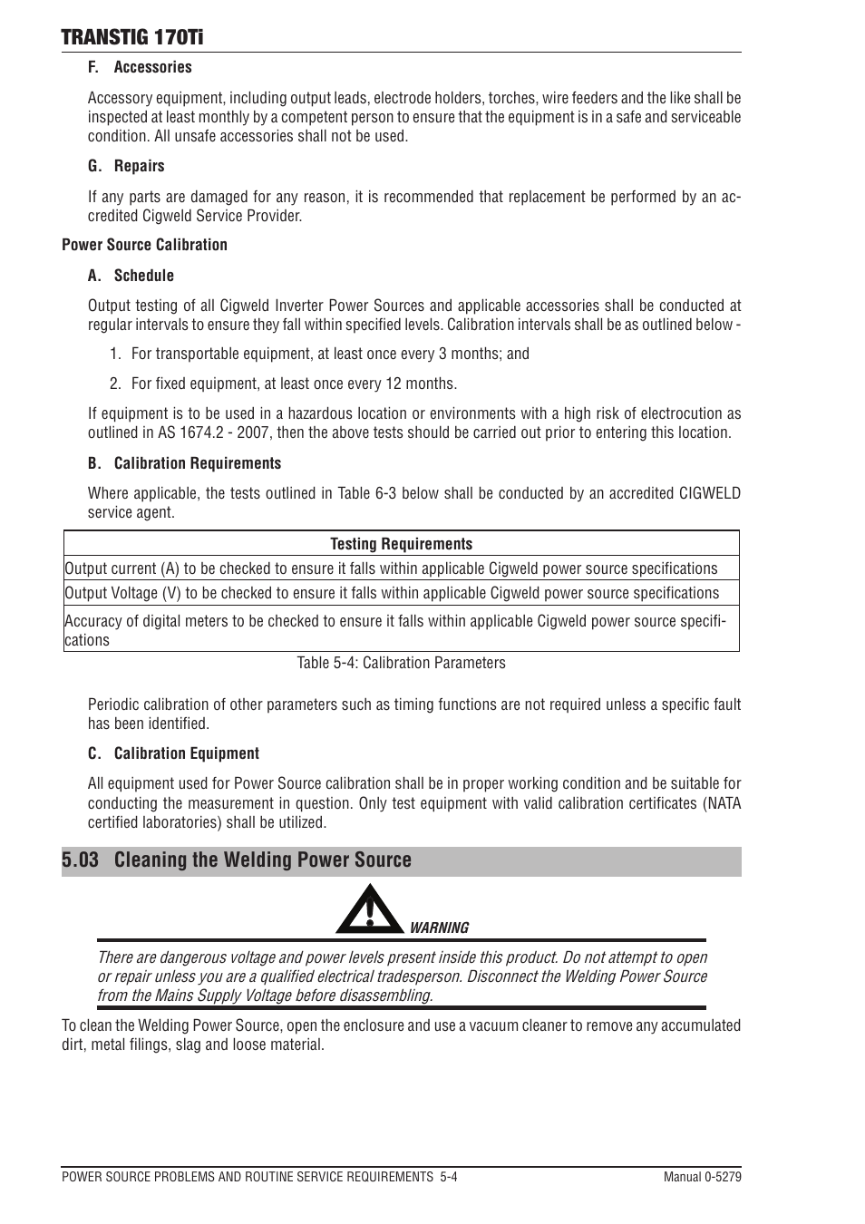 03 cleaning the welding power source, Transtig 170ti | Tweco 170Ti Transtig User Manual | Page 60 / 72