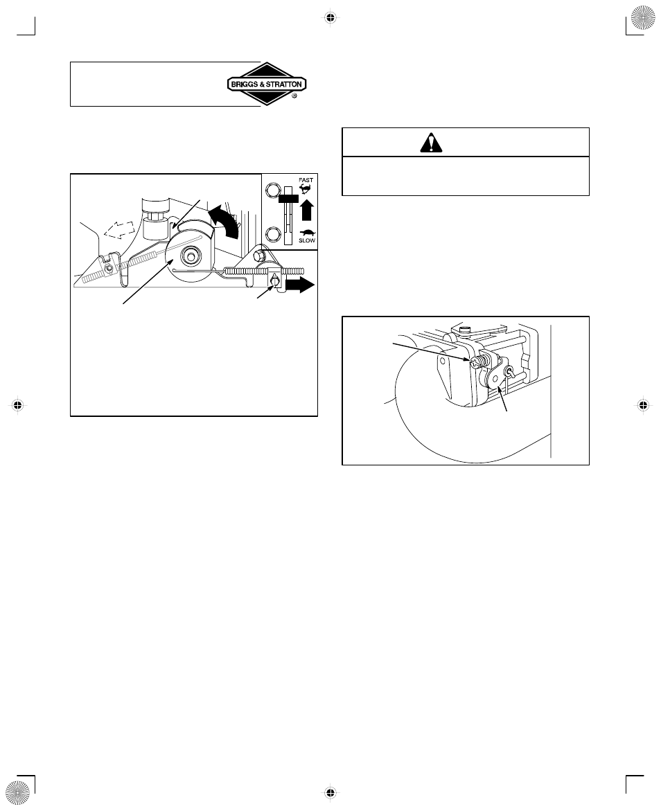 Adjustments, Carburetor adjustment warning | Briggs & Stratton 406700 User Manual | Page 14 / 20