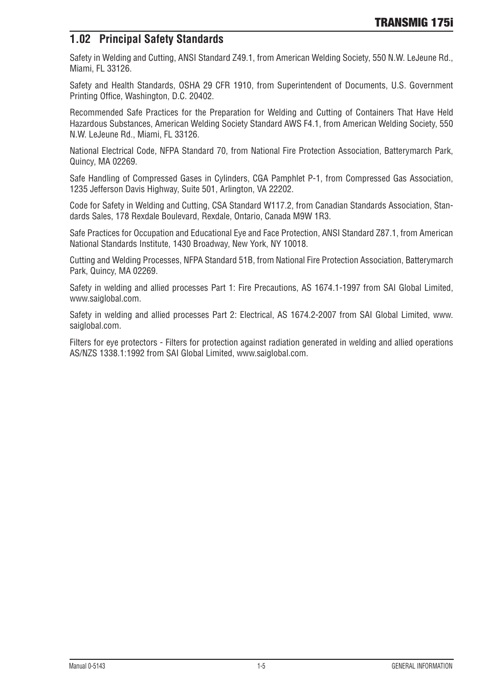 02 principal safety standards, Transmig 175i | Tweco 175i Transtig User Manual | Page 11 / 80