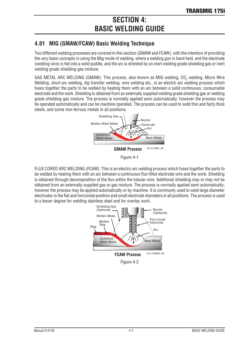 Section 4: basic welding guide, 01 mig (gmaw/fcaw) basic welding technique, Transmig 175i | Tweco 175i Transtig User Manual | Page 39 / 80