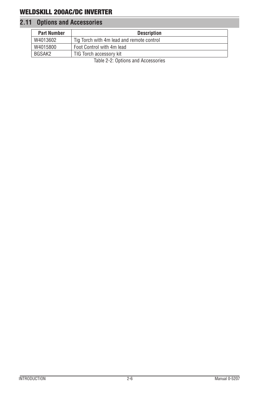 11 options and accessories, Options and accessories -6, Weldskill 200ac/dc inverter | Tweco 200DC Inverter Arc Welding Machine User Manual | Page 18 / 68