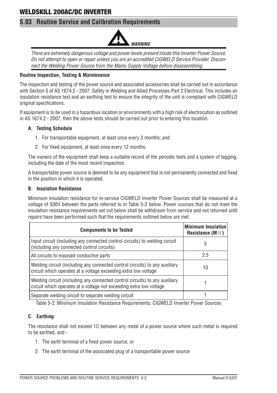 03 routine service and calibration requirements, 02 routine service and calibration requirements, Routine service and calibration requirements -2 | Weldskill 200ac/dc inverter | Tweco 200DC Inverter Arc Welding Machine User Manual | Page 56 / 68