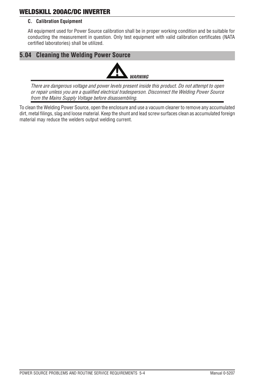 04 cleaning the welding power source, 03 cleaning the welding power source, Cleaning the welding power source -4 | Weldskill 200ac/dc inverter | Tweco 200DC Inverter Arc Welding Machine User Manual | Page 58 / 68