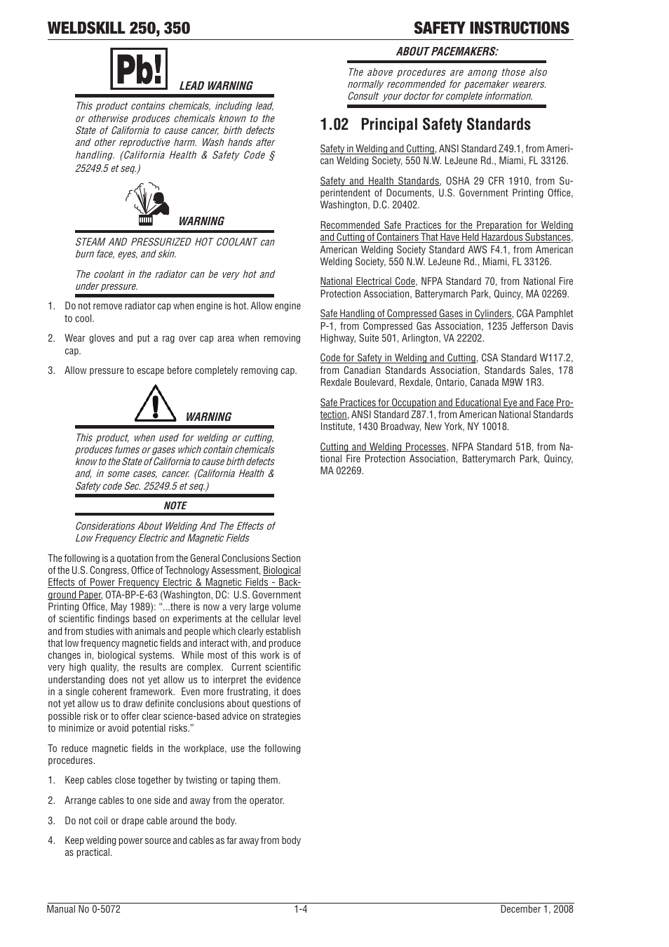 02 principal safety standards | Tweco 250 Weldskill MIG User Manual | Page 10 / 52