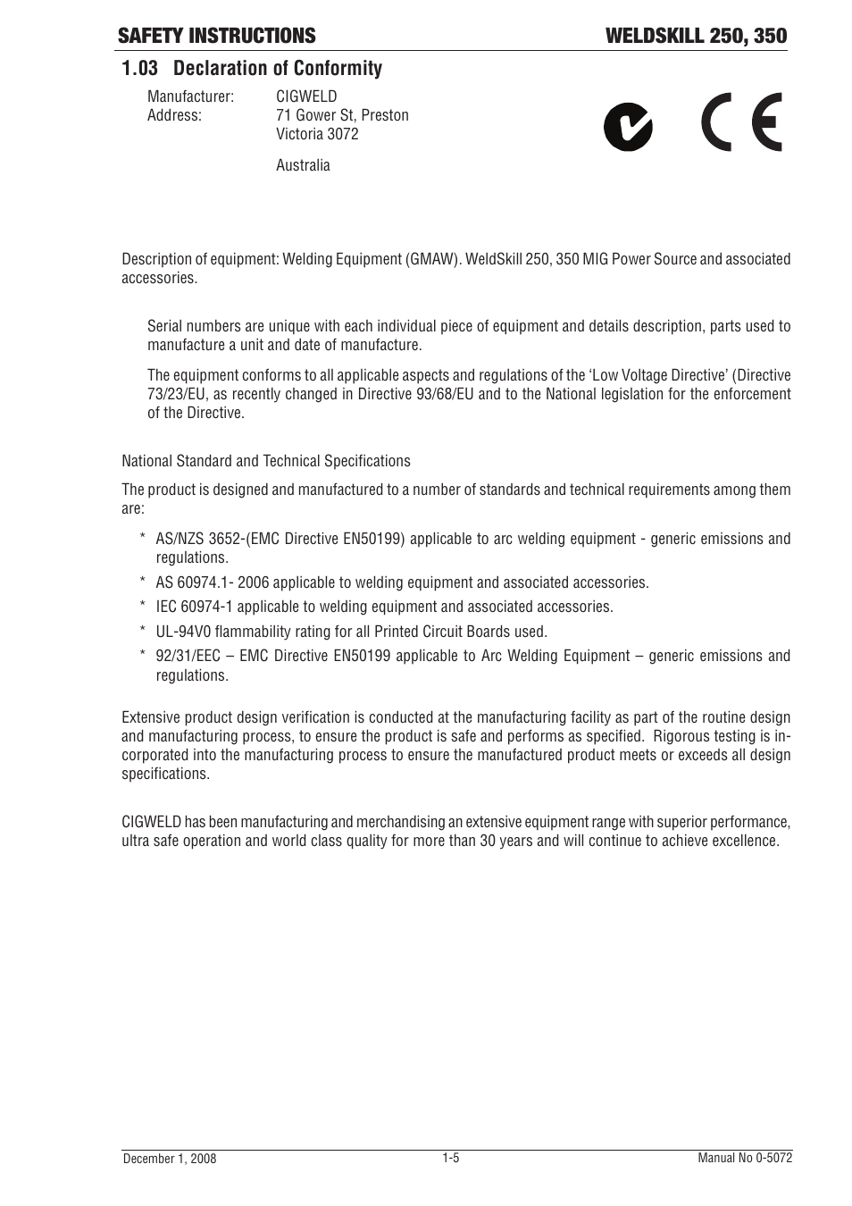 03 declaration of conformity | Tweco 250 Weldskill MIG User Manual | Page 11 / 52