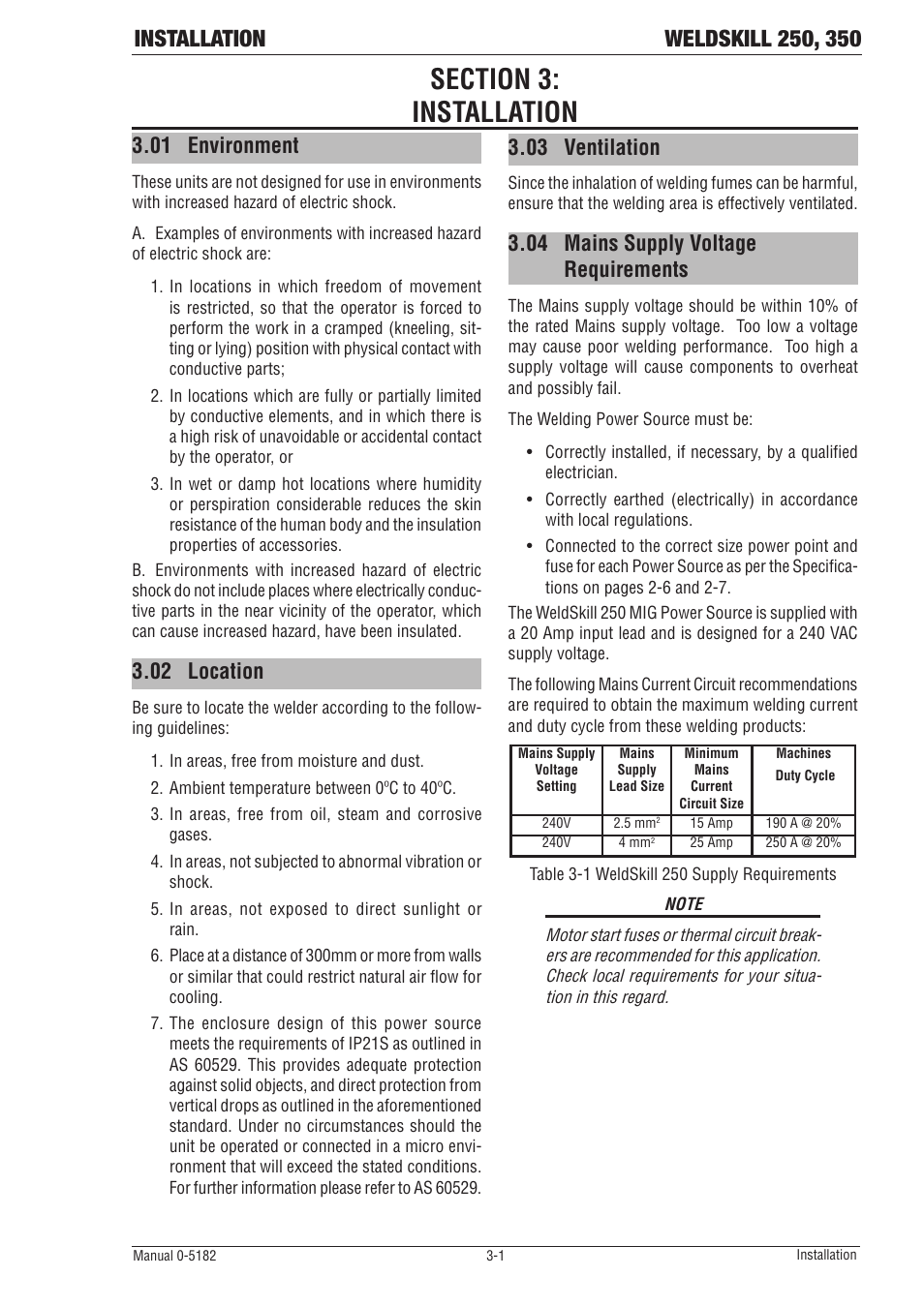 01 environment, 02 location, 03 ventilation | 04 mains supply voltage requirements | Tweco 350 4R Wirefeeder User Manual | Page 21 / 66