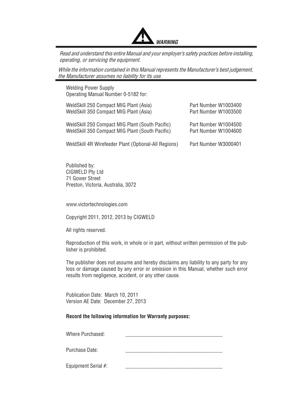 Tweco 350 4R Wirefeeder User Manual | Page 3 / 66