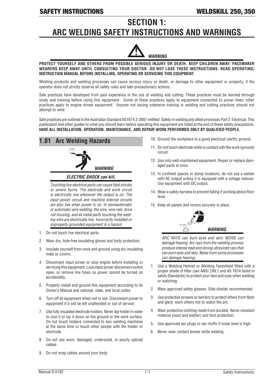 01 arc welding hazards | Tweco 350 4R Wirefeeder User Manual | Page 7 / 66