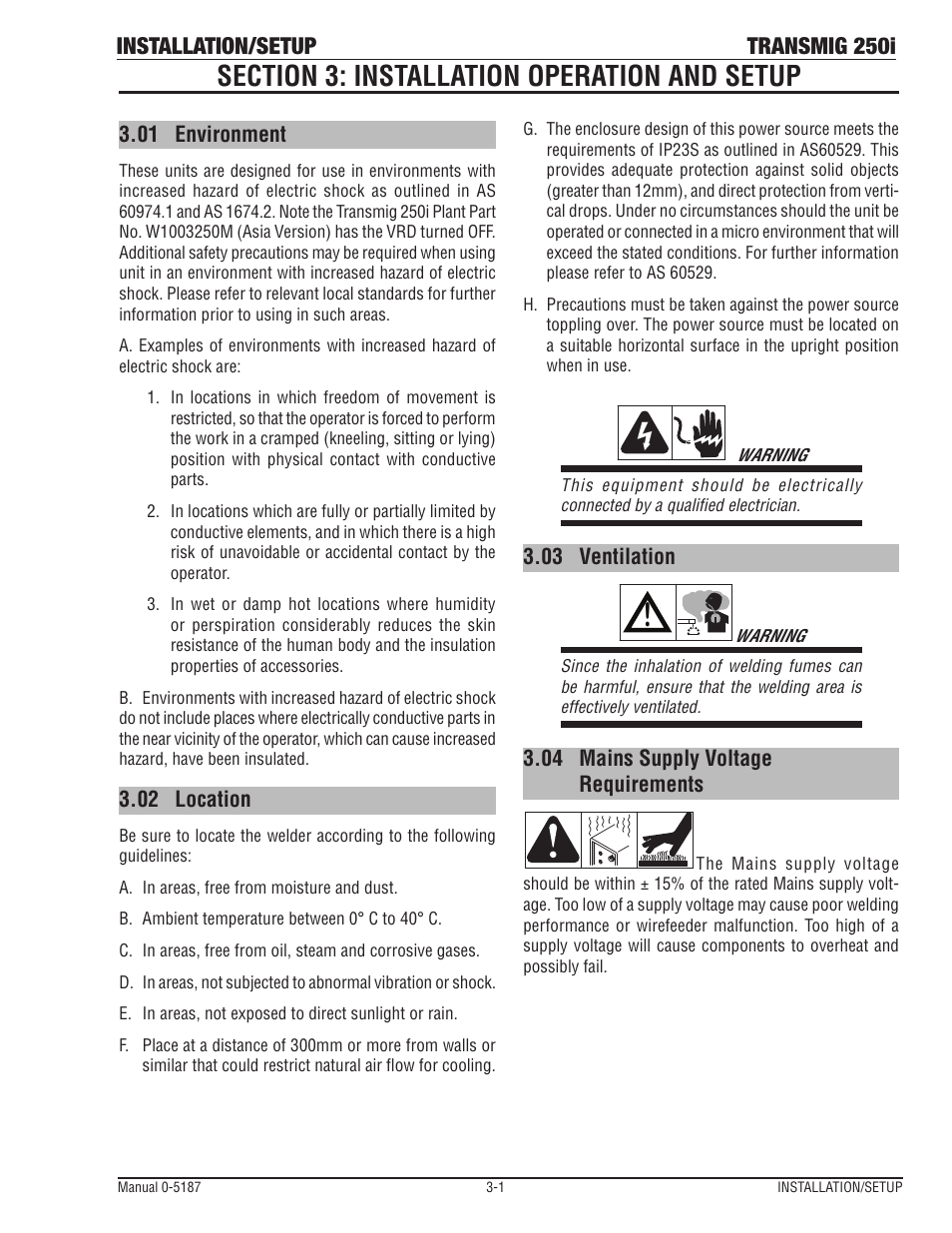 Installation/setup transmig 250i | Tweco 250i Transmig Inverter User Manual | Page 19 / 100