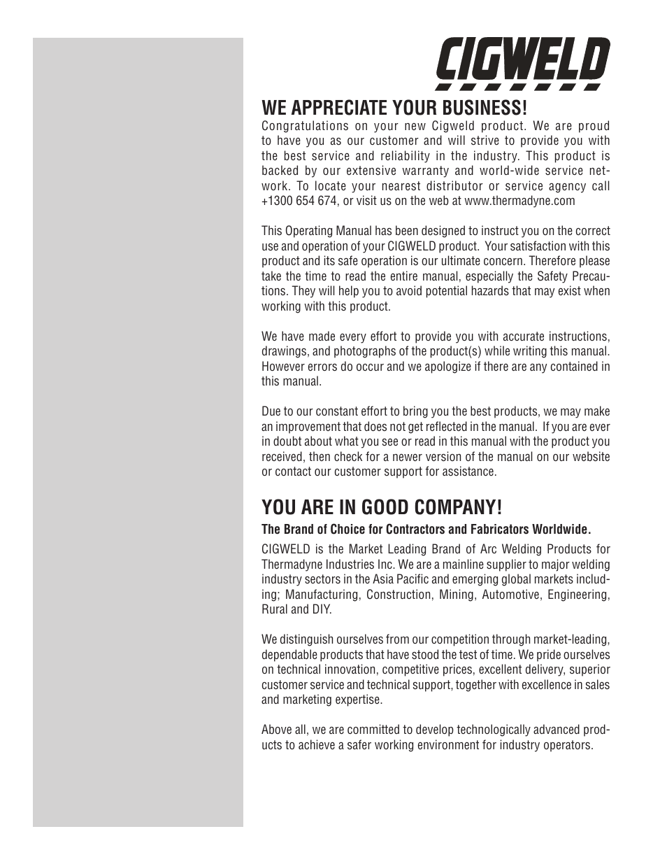 We appreciate your business, You are in good company | Tweco 250i Transmig Inverter User Manual | Page 2 / 100