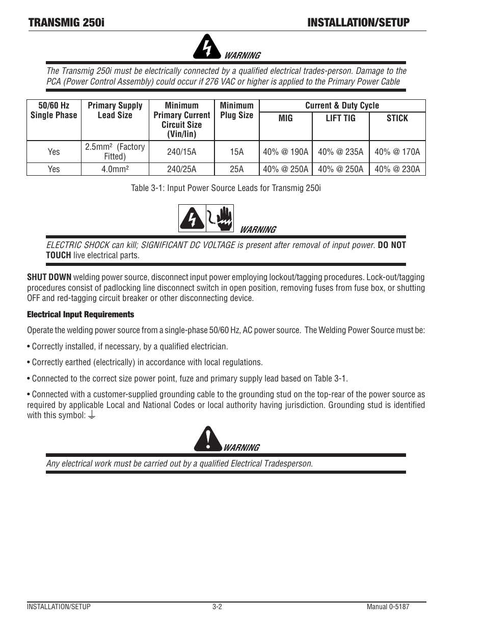 Transmig 250i installation/setup | Tweco 250i Transmig Inverter User Manual | Page 20 / 100