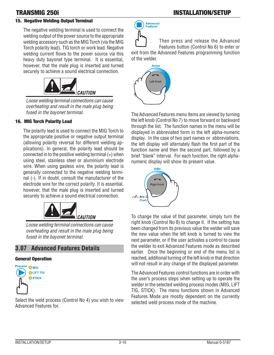 Transmig 250i installation/setup, 07 advanced features details | Tweco 250i Transmig Inverter User Manual | Page 28 / 100